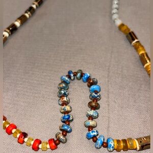 Vintage Handmade 40” Mixed Bead Necklace. Fet. Authentic Golden Hill Turquoise.